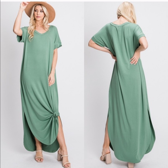 ✨Last One New Short Sleeve Sage Green Long Maxi dress! - Picture 2 of 6